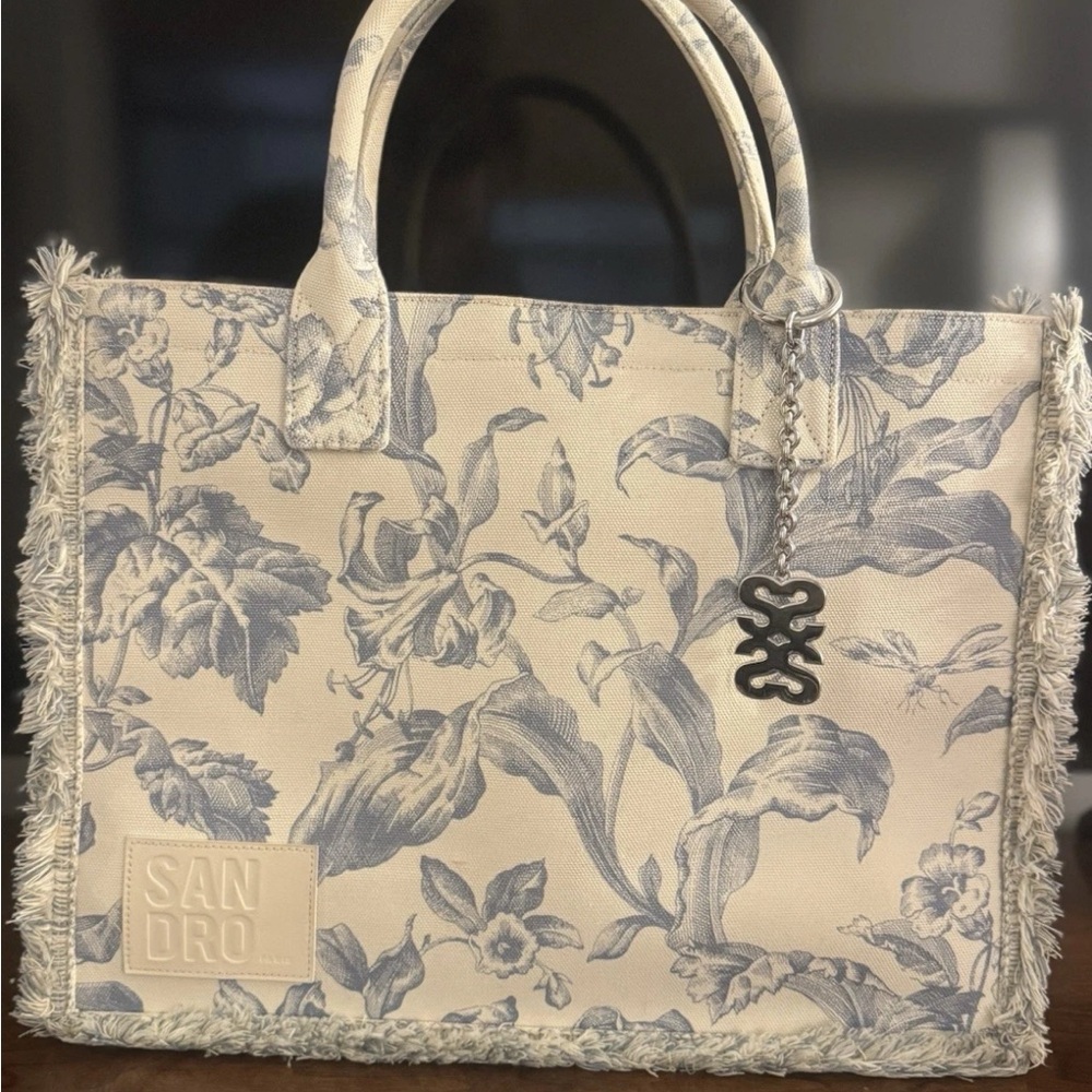 Sandro Cream and Blue Floral Tote